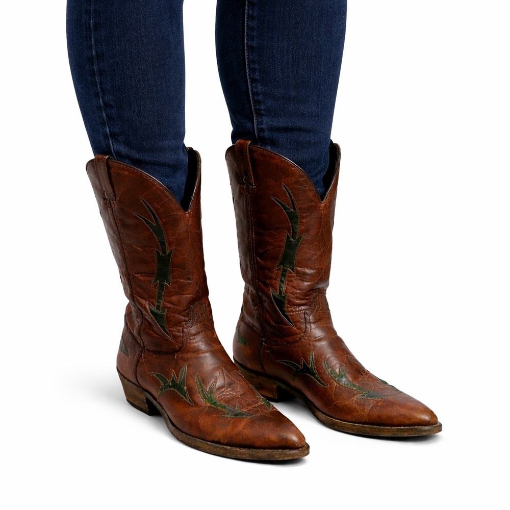 Size 11 Code West Women’s Brown Leather Vintage Cowboy Boots Western